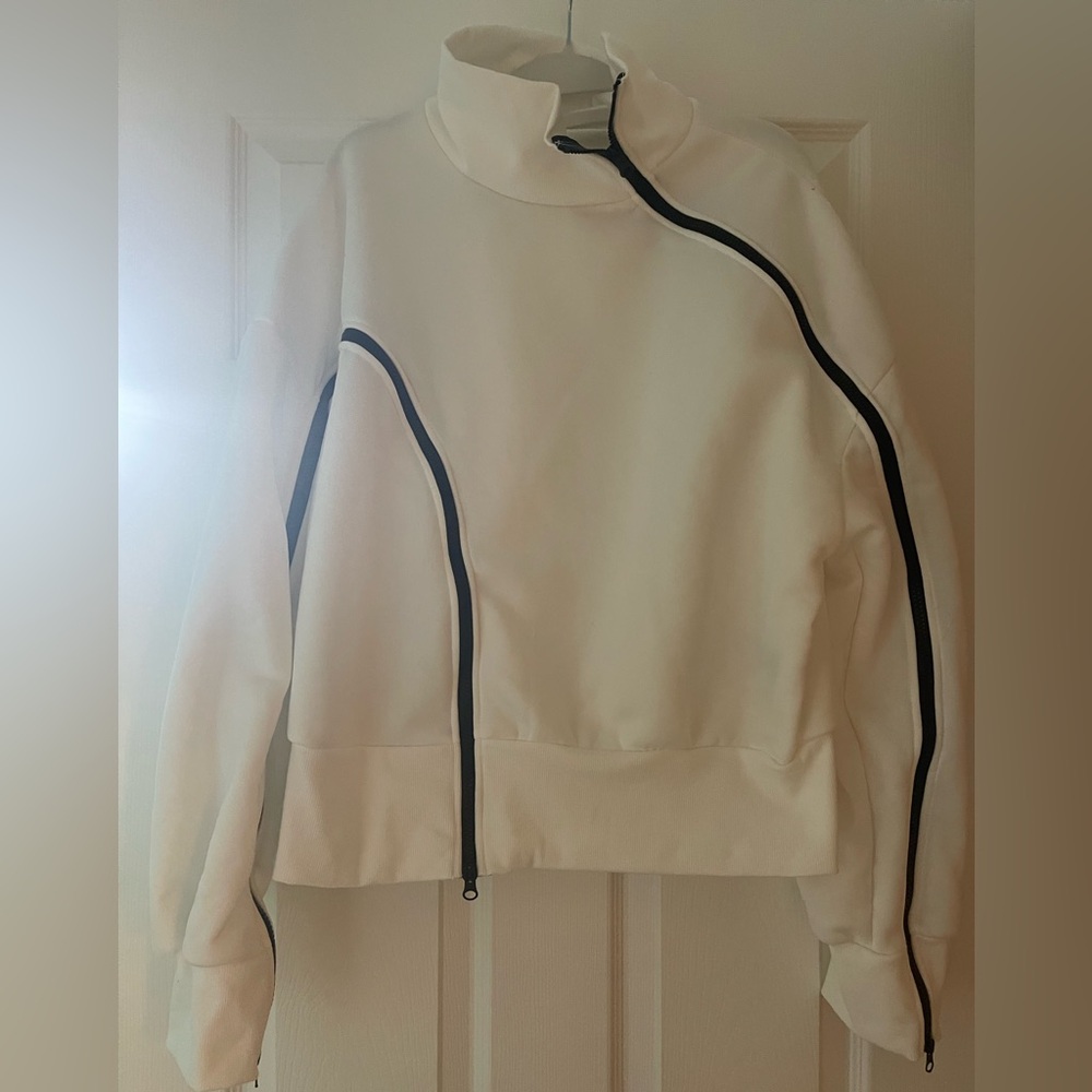 SHEIN White Jacket with Black Zipper Accents